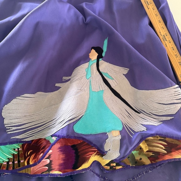Purple Embroidered A-Line Skirt with Native American Motif - Picture 3 of 9
